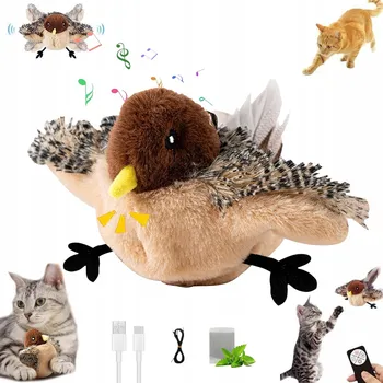 Hračka pro kočku Hračka pro kočky interaktivní plyšový ptáček - pohyb a ptačí zvuky