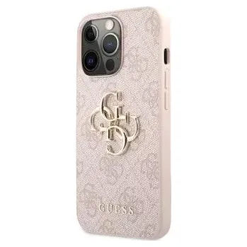Pouzdro na mobilní telefon Guess PU 4G Metal Logo Zadní Kryt pro iPhone 13 Pro Pink
