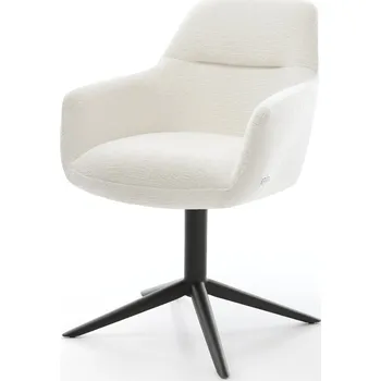 Jídelní židle DELIFE Jídelní židle Pejo-Flex bouclé měkký béžová křížová podnož černá 360° otočný houpací funkce taštičkové pružiny