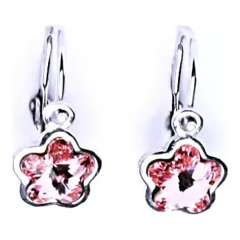 Náušnice Zlaté dětské náušnice kytičky Swarovski rose - NK1297 bílé zlato (Dětské zlaté náušnice kytičky se Swarovki krystaly)