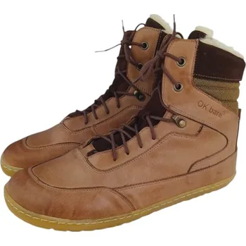 Dámská sportovní obuv Pánské zimní barefoot boty na šněrování RHODOS hnědá s podšívkou z přírodní vlny 46