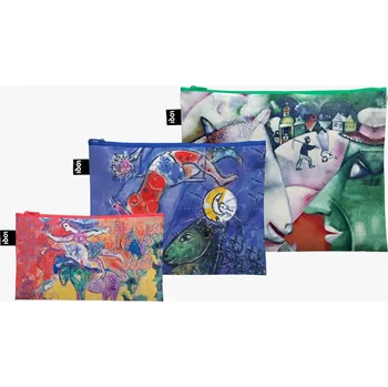 Kosmetická taška Taštičky na zip 3 ks LOQI MARC CHAGALL I and the Village, Blue Circus