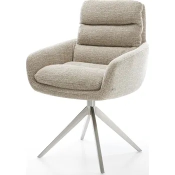 Jídelní židle DELIFE Jídelní židle Abelia-Flex s područkami látka Měkký béžová křížová podnož široká nerezová ocel 360° otočný houpací funkce