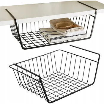 Úložný box Závěsný koš pod polici, kovový organizér, kuchyňský košík černý L