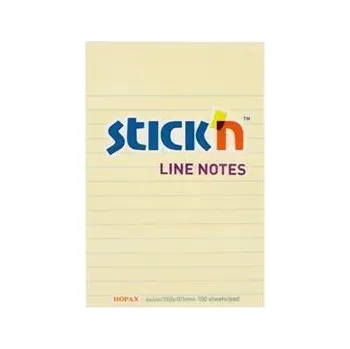 Blok STICK N Samolepicí bloček, pastelově žlutá, linkovaný, 152 x 101 mm, 100 listů, STICK N 21056 ,balení 100 ks 599568