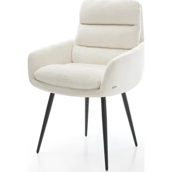 Jídelní židle DELIFE Jídelní židle Abelia-Flex s područkami bouclé měkký béžová 4-nohá zúžená černá