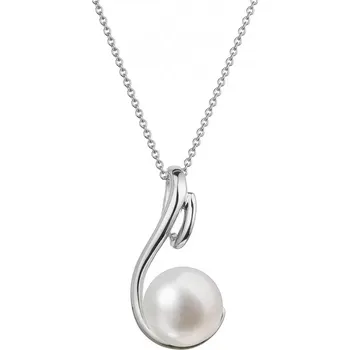 Náhrdelník Zlatý 14 karátový náhrdelník bílé zlato s bílou říční perlou 82P00039