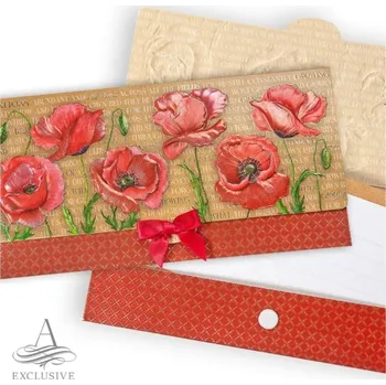 Luxusní obálka, obálka na peníze, vlčí máky, 20x10cm, 1 kus