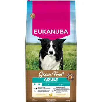 Krmivo pro psa 2x12kg Eukanuba Grain Free Adult Small & Medium kuřecí