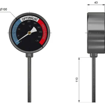 Teploměr spalin T100V pro vertikální jímku 100 mm