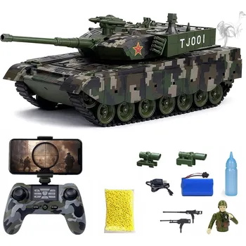 RC model auta OBROVSKÝ DÁLKOVĚ OVLÁDANÝ TANK RC S WiFi KAMEROU, STŘÍLÍ KOUŘ + TERČ