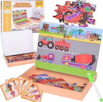 Magnetická kreslící tabulka Magnetická tabule 2v1 s Puzzle Magnetická stavební vozidla ZA5352
