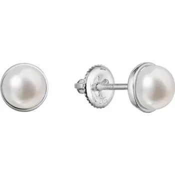 Náušnice Zlaté 14 karátové náušnice pecky bílé zlato s bílou říční perlou 81P00058
