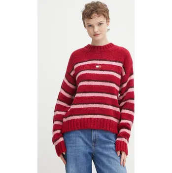 Dámský svetr Svetr s příměsí vlny z alpaky Tommy Jeans DW0DW21679 červená 33X, vel. XL