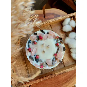 Svíčka Přírodní svíčka SNĚHURKA – s růženínem a obsidiánem