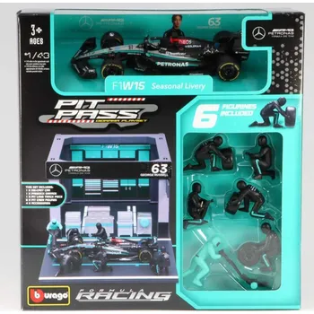 autíčko Set Mercedes F1 George Russell #63 Diorama Pit Stop 1:43 Set Mercedes F1 - kovový model