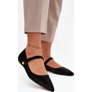 Dámské baleríny Sametové baleríny s páskem a zlatým detailem černé Gisanne 37