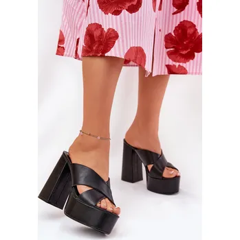 Dámské žabky Dámské Pantofle Na Platformě A Podpatku Černé Lenobos 38