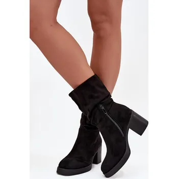 Dámská zimní obuv Dámské kotníkové boty s řasením na podpatku Amoria – černé Velikost: 38