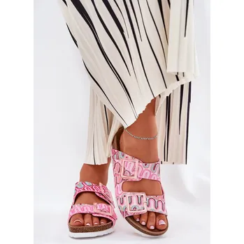 Dámské žabky Dámské Pantofle S Přezkami A Brokátem Růžové S.Barski RB51-006 36