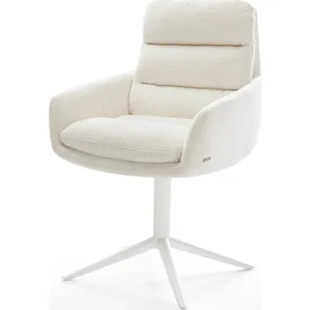 Jídelní židle DELIFE Jídelní židle Abelia-Flex s područkami bouclé měkký béžová bílá křížová podnož otočný o 360° houpací funkce