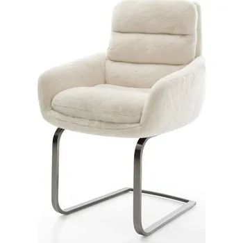 Jídelní židle DELIFE Jídelní židle Abelia-Flex s područkami plyšový manšestr krémovo-bílá konzolová podnož plochá grafitová