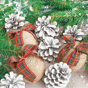 Papírový kapesník Ubrousky MAKI L (20ks) Twine Baubles with Cones