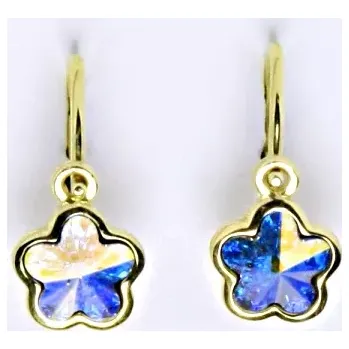 Náušnice Zlaté dětské náušnice kytičky Swarovski AB - NK1297 žluté zlato (Dětské náušnice kytičky ve žlutém zlatě)