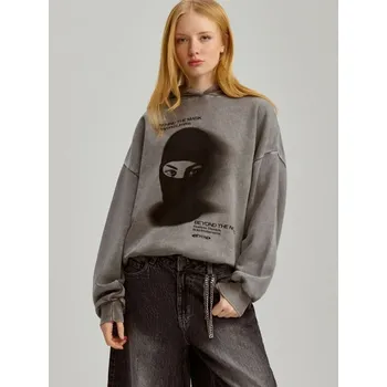 Dámská móda Mikina s&nbsp;kapucí a&nbsp;potiskem - XS - House - světle šedá - 667EG-09X