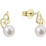 Evolution Group s.r.o. Zlaté 14 karátové náušnice s říční perlou a brilianty 91PB00043