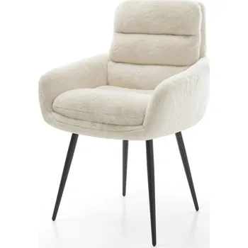 Jídelní židle DELIFE Jídelní židle Abelia-Flex s područkami plyšový manšestr krémová bílá 4-nohá zúžená černá