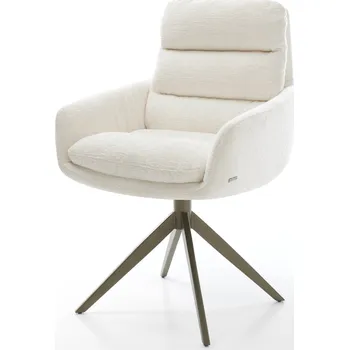 Jídelní židle DELIFE Jídelní židle Abelia-Flex s područkami bouclé měkký béžová křížová podnož široká titanová barva 360° otočný houpací funkce