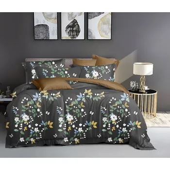 Povlečení Ložní povlečení 3dílné 140×200 – Tmavě šedé květinové