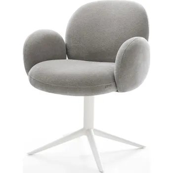 Jídelní židle DELIFE Jídelní židle Nube-Flex s područkami strukturovaná látka Měkký šedá křížová podnož bílá 360° otočný houpací funkce taštičkové pružiny