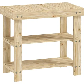 Botník Bambusový botník se 2 policemi a sedákem, 50 x 28 x 45 cm | přírodní