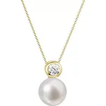 Zlatý 14 karátový náhrdelník s bílou říční perlou a briliantem 92PB00045