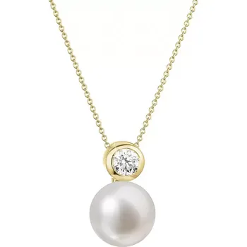 Oblečení a móda Zlatý 14 karátový náhrdelník s bílou říční perlou a briliantem 92PB00045