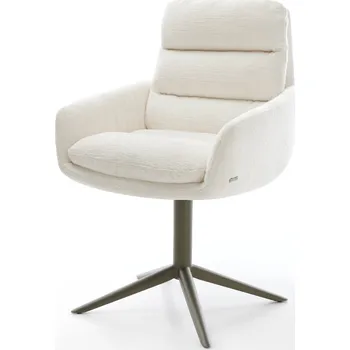 Jídelní židle DELIFE Jídelní židle Abelia-Flex s područkami bouclé měkký béžová křížová podnož titanová barva 360° otočný houpací funkce