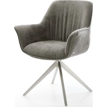 Jídelní židle DELIFE Jídelní židle Keila-Flex s područkami bouclé měkký tmavě béžová křížová podnož široká nerezová ocel 360° otočný houpací funkce