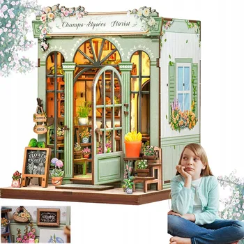 Doplněk pro panenku DOMEČEK PRO PANENKY MAKETA KVĚTINÁŘSTVÍ SAMOMONTÁŽ