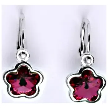 Náušnice Zlaté dětské náušnice kytičky Swarovski fuchsie - NK1297 bílé zlato (Dětské zlaté náušnice kytičky se Swarovki krystaly)