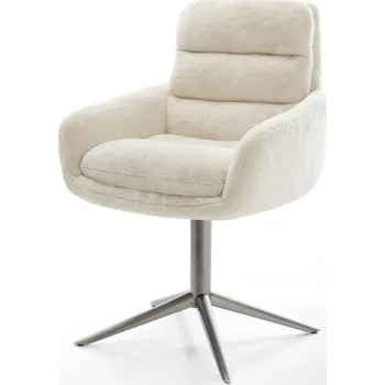 Jídelní židle DELIFE Jídelní židle Abelia-Flex s područkami plyšový manšestr krémová bílá podnož křížová grafit 360° otočný houpací funkce