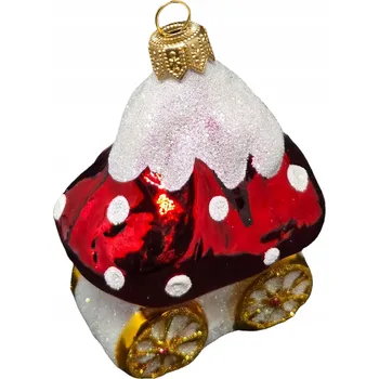 Vánoční dekorace Muchomůrka Vozík - Skleněná Vánoční Koule se třpytkami