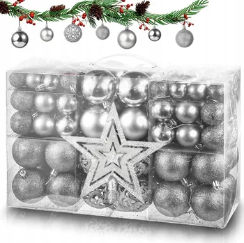 Vánoční dekorace SADA VÁNOČNÍCH BANĚK MIX VÁNOČNÍ stříbrné 101 KS