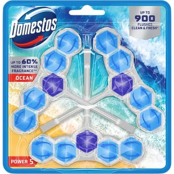 WC čistič Domestos Power 5 závěska Ocean do WC, kostky, kuličky, mořská vůně, 3 x 50 g