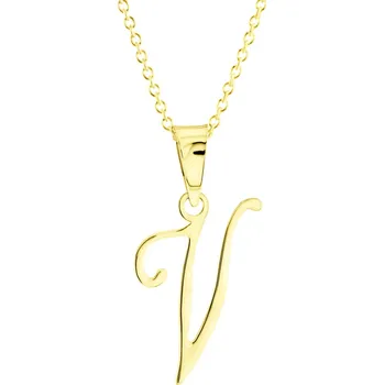 Náhrdelník GEMMAX Zlatý řetízek s písmenem „V“ - velké, psací – zlatý šperk ryzosti 585/1000 v Dárkovém balení s Certifikátem GUSYN-42281-12491