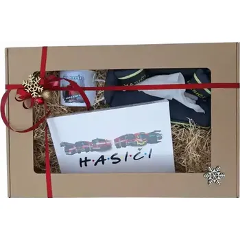 Dárkový potravinový koš Set pro nemocné hasiče v dárkové krabičce - auta