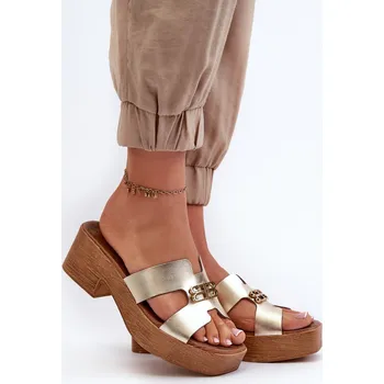 Dámské žabky Zazoo 40412 Kožené Elegantní Dámské Žabky S Ozdobou Zlaté 39