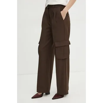 Dámské kalhoty Kalhoty Guess MATEA dámské, hnědá barva, široké, high waist, W5RB41 WGX02 W5RB41.WGX02 88X, vel. S