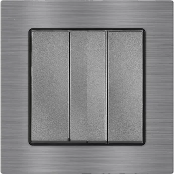 Elektrická zásuvka UNIC trojvypínač lustrový v rámečku slitina hliníku šedý